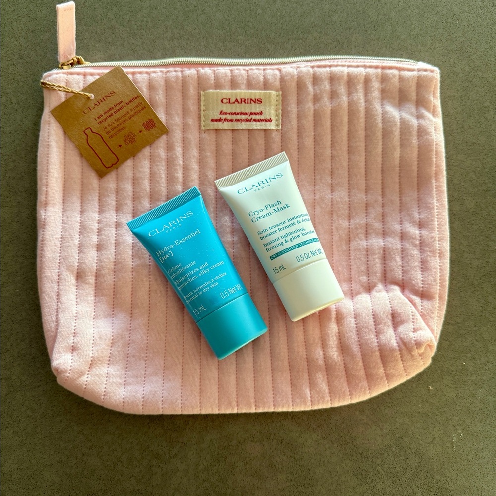 Clarins Pink Quilted Bag with Skincare Duo